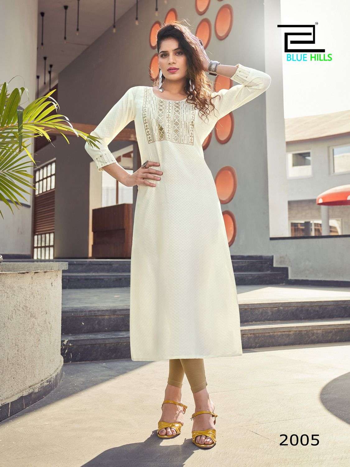 COLORBAR VOL 20 VISCOSE DOBBY ZARI EMBROIDERY WITH SEQUENCE WORK STRAIGHT CUT KURTI BY BLUE HILLS 2005